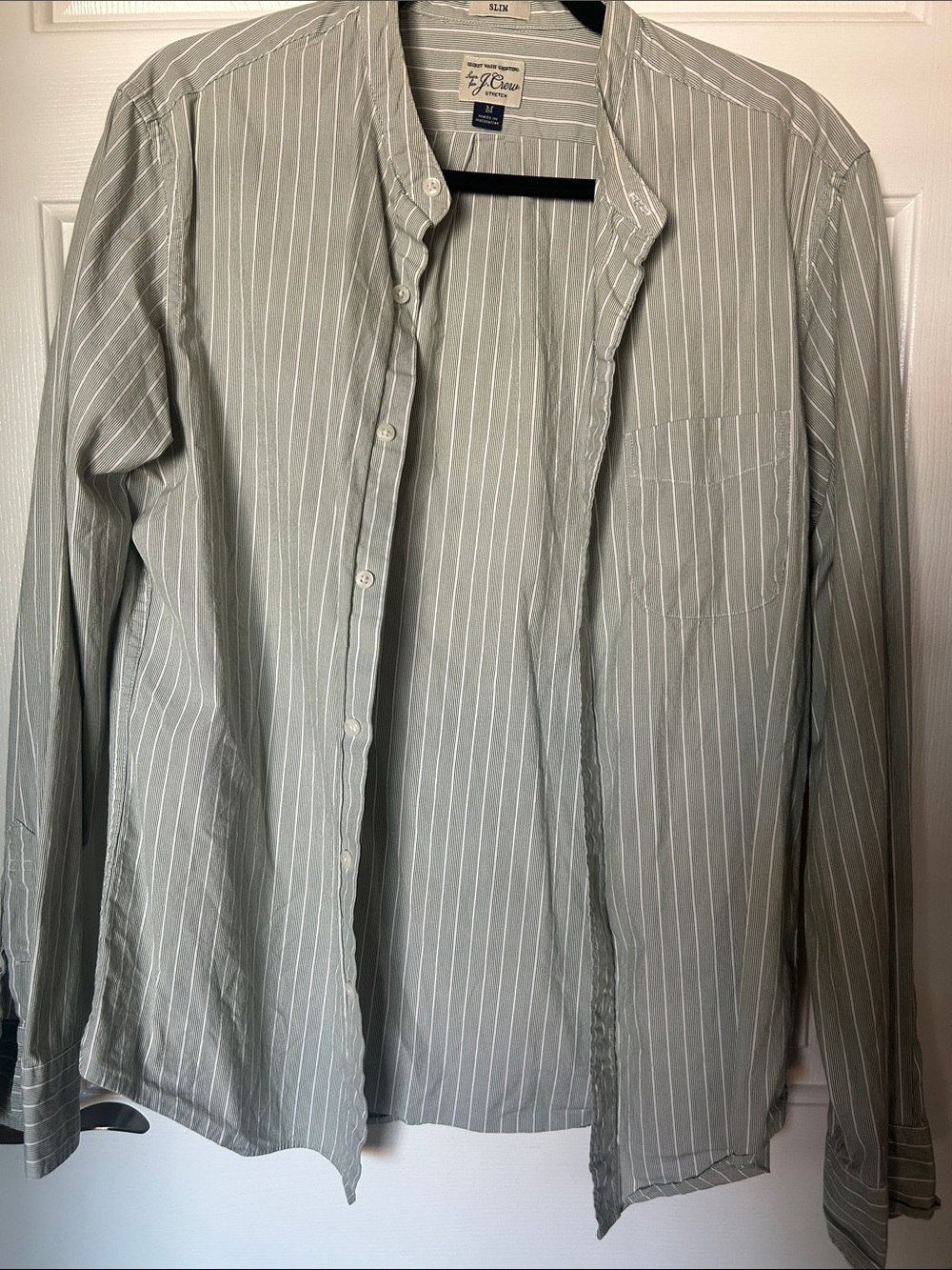 J. Crew Men's Light Green Pinstripe Button-Down Shirt